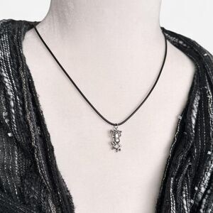 Frog Charm On Black Cord Necklace